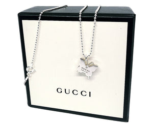 Repurposed Gucci Medium .925 Sterling Silver Butterfly Necklace