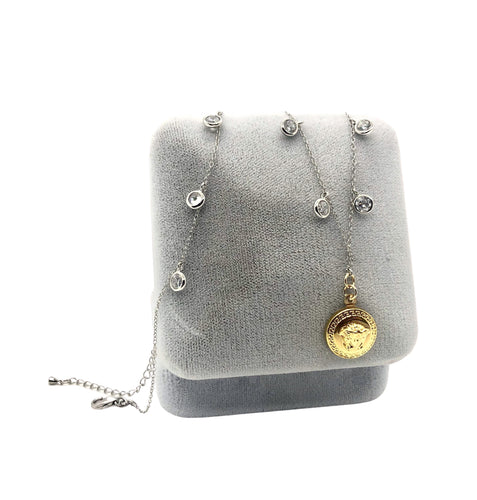 Repurposed Two-Tone Versace Medusa Charm Crystal Necklace