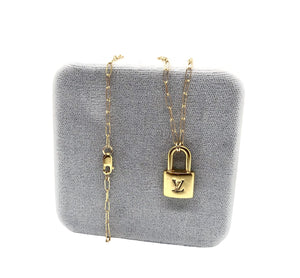 Repurposed Louis Vuitton Gold LV Padlock Necklace