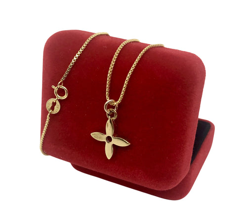 Repurposed Louis Vuitton Signature Logo Flower Charm Necklace