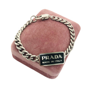 Repurposed Prada Silver & Black Tag Bracelet