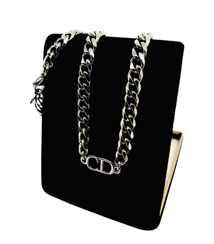 Repurposed Dior Cut-Out Charm Silver Chocker