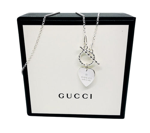 Repurposed Gucci Medium Heart  Sterling Silver Toggle Clasp Necklace