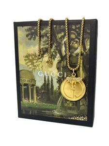 Repurposed Gucci Coin & Citrine Bee Charm Necklace