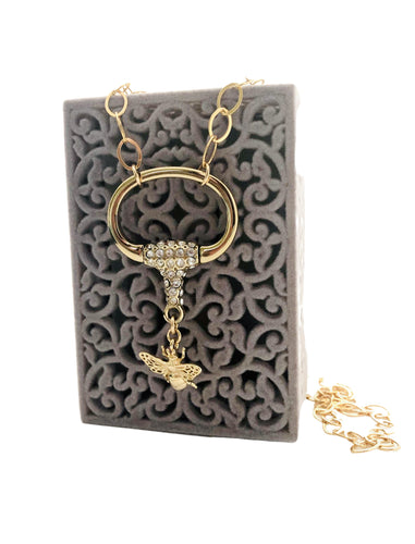 Repurposed Micro Pave Crystal Gucci Horsebit/Bee Necklace