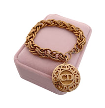 Load image into Gallery viewer, Repurposed Christian Dior Textured Charm Vintage Gold Bracelet