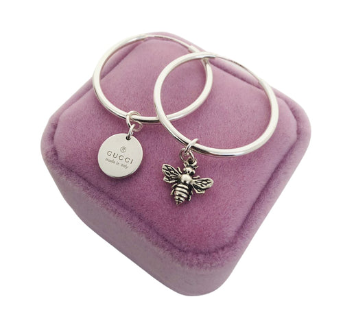 Repurposed Gucci Sterling Silver Charm & Bee Asymmetrical Earrings