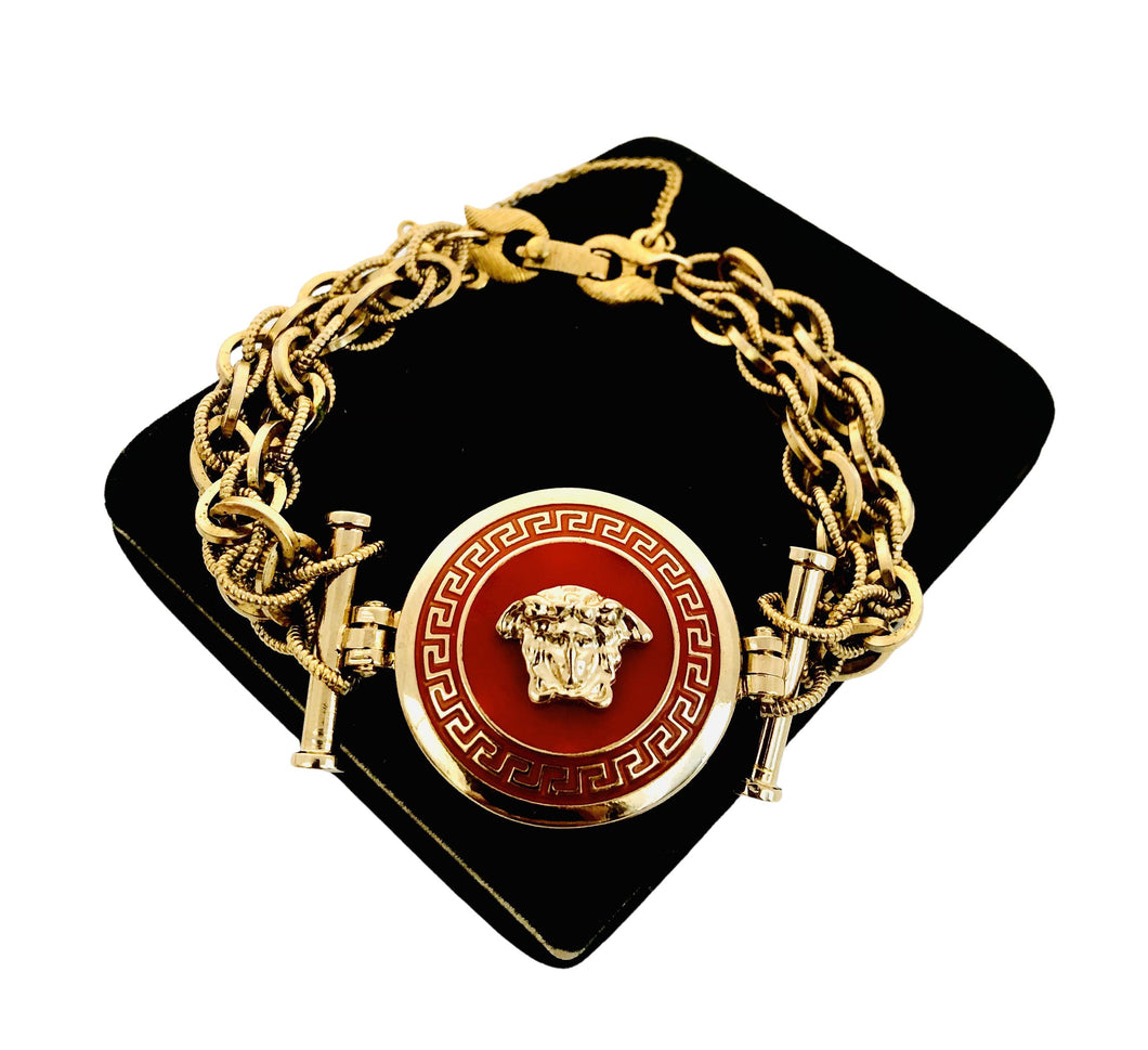 Repurposed Gold & Red Versace Medusa Vintage Bracelet