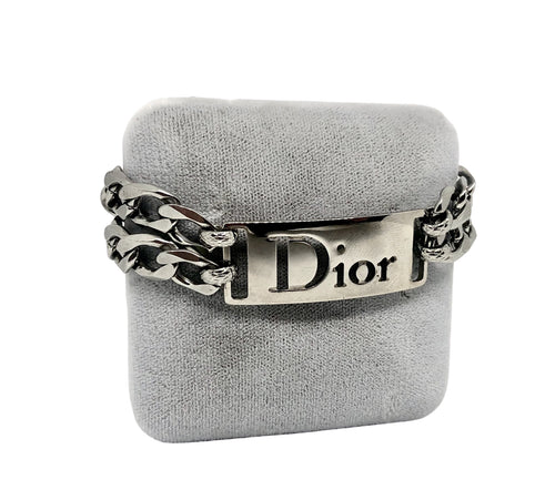 Repurposed Vintage Silver Tone Dior Cut-Out Hardware Bracelet