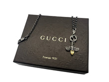 Load image into Gallery viewer, Repurposed Gucci .925 Sterling Silver Crystal Bee GG Charm Necklace