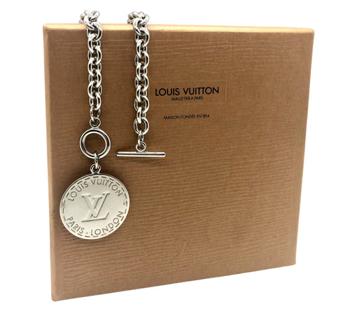 Repurposed Louis Vuitton Paris~London Coin Toggle Clasp Necklace