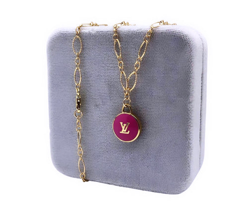 Repurposed Pink Louis Vuitton LV Charm Necklace