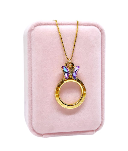 Repurposed Louis Vuitton Keyring & Irisdicent Butterfly Charm Necklace