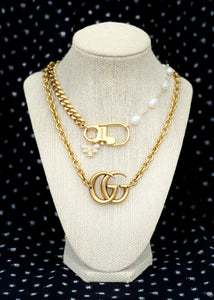 Repurposed 1990’s Gucci Keychain Clasp Pearl & Bee Necklace