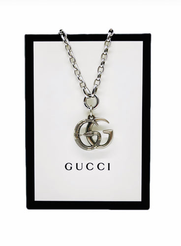 Very Rare Repurposed Gucci Snake Interlocking GG Silver Necklace