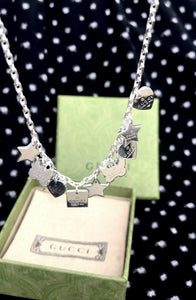 Repurposed Gucci Star & Moon Sterling Silver Charm Necklace