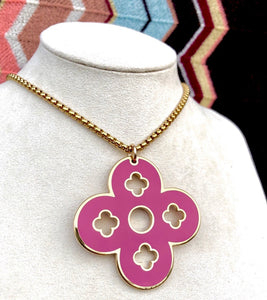 Repurposed Reversible Fuchsia & Light Pink Louis Vuitton  Large Charm Necklace