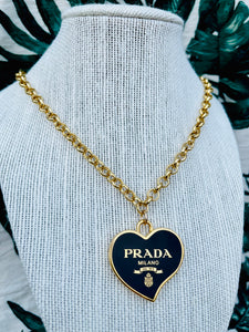 Repurposed X~Large Gold & Black Prada Heart Necklace(excluded from discount)