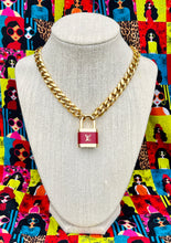 Load image into Gallery viewer, *Very Rare*Repurposed Louis Vuitton Burgundy &amp; Gold Padlock Necklace