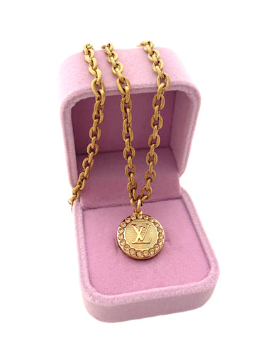Repurposed Louis Vuitton Champagne Crystals Logo Necklace
