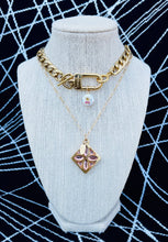 Load image into Gallery viewer, Repurposed Louis Vuitton Peach &amp; Gold (Double Sided) Ice Flower Porte Cles Necklace