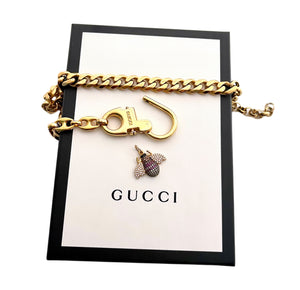 Repurposed Gucci Keychain Clasp & Bee Charm Asymmetrical Chain Necklace