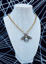 Load image into Gallery viewer, Large Repurposed Gucci Bee Charm Pearl Necklace