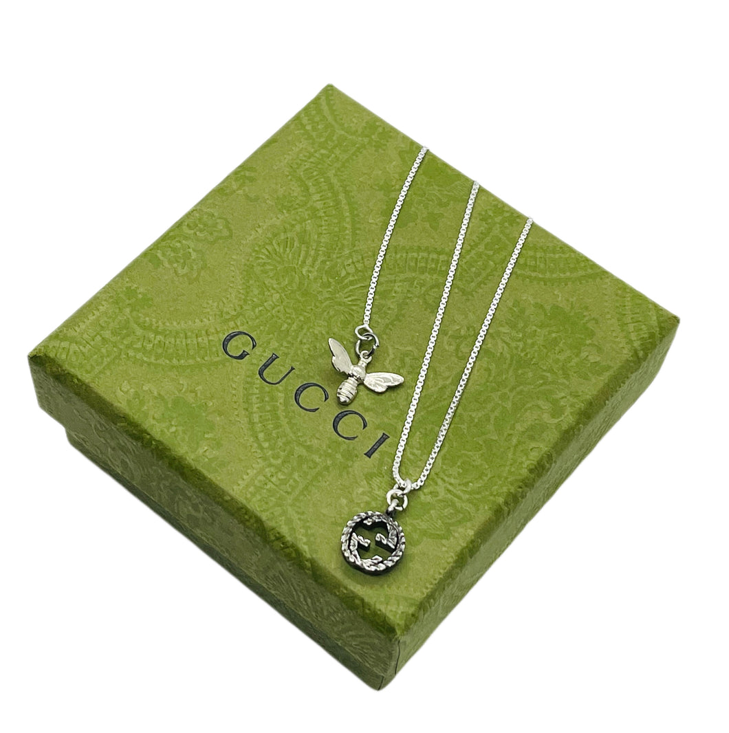 Repurposed Gucci Interlocking GG Charm Sterling Silver Necklace