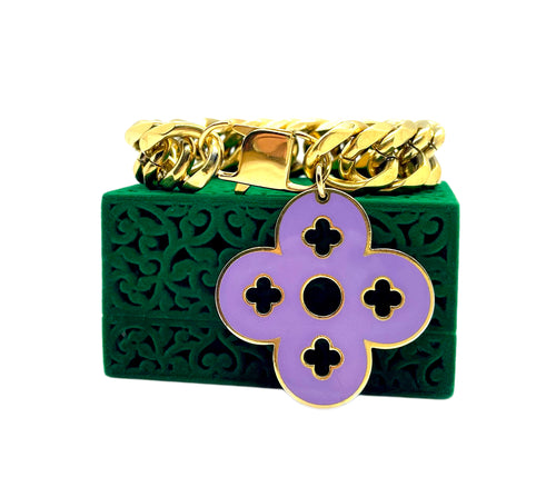 X~Large Repurposed Louis Vuitton Flower Cut~Out Peach & Purple Charm Bracelet