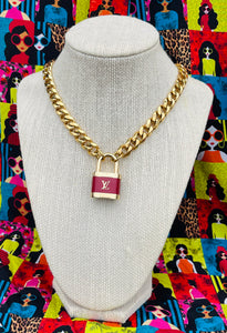 *Very Rare*Repurposed Louis Vuitton Burgundy & Gold Padlock Necklace