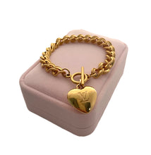 Load image into Gallery viewer, Repurposed Gold Louis Vuitton Heart Charm Vintage Bracelet