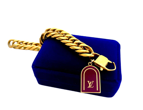 Repurposed Louis Vuitton Burgundy LV Logo Charm Bracelet
