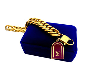Repurposed Louis Vuitton Burgundy LV Logo Charm Bracelet