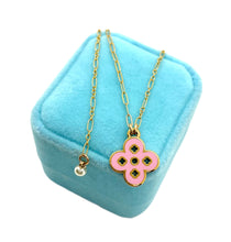 Load image into Gallery viewer, Small Repurposed Louis Vuitton Pink &amp; Gold Flower Cut~Out Charm Necklace