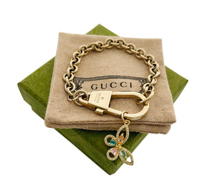 Repurposed Gucci Key Clasp & Multicolored Crystal Butterfly Bracelet