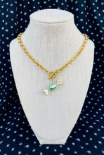 Load image into Gallery viewer, Repurposed Vintage Louis Vuitton Turquoise &amp; Gold Candy Charm Necklace