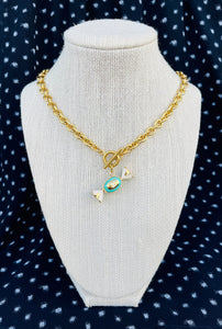 Repurposed Vintage Louis Vuitton Turquoise & Gold Candy Charm Necklace