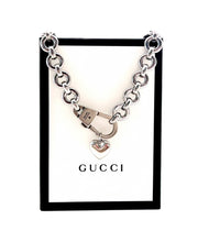 Load image into Gallery viewer, Repurposed Silver Tone Gucci Keychain Clasp &amp; Removable Bee/Heart Charm Necklace