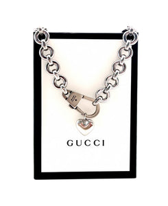 Repurposed Silver Tone Gucci Keychain Clasp & Removable Bee/Heart Charm Necklace