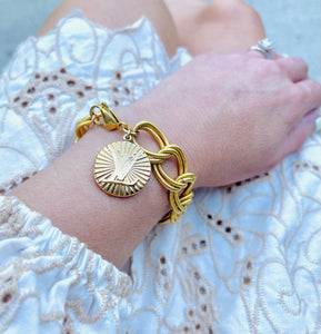 Repurposed Gold Louis Vuitton Sunburst Charm Bracelet