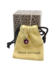 Load image into Gallery viewer, Repurposed Louis Vuitton Silver &amp; Magenta Flower Logo Charm Necklace