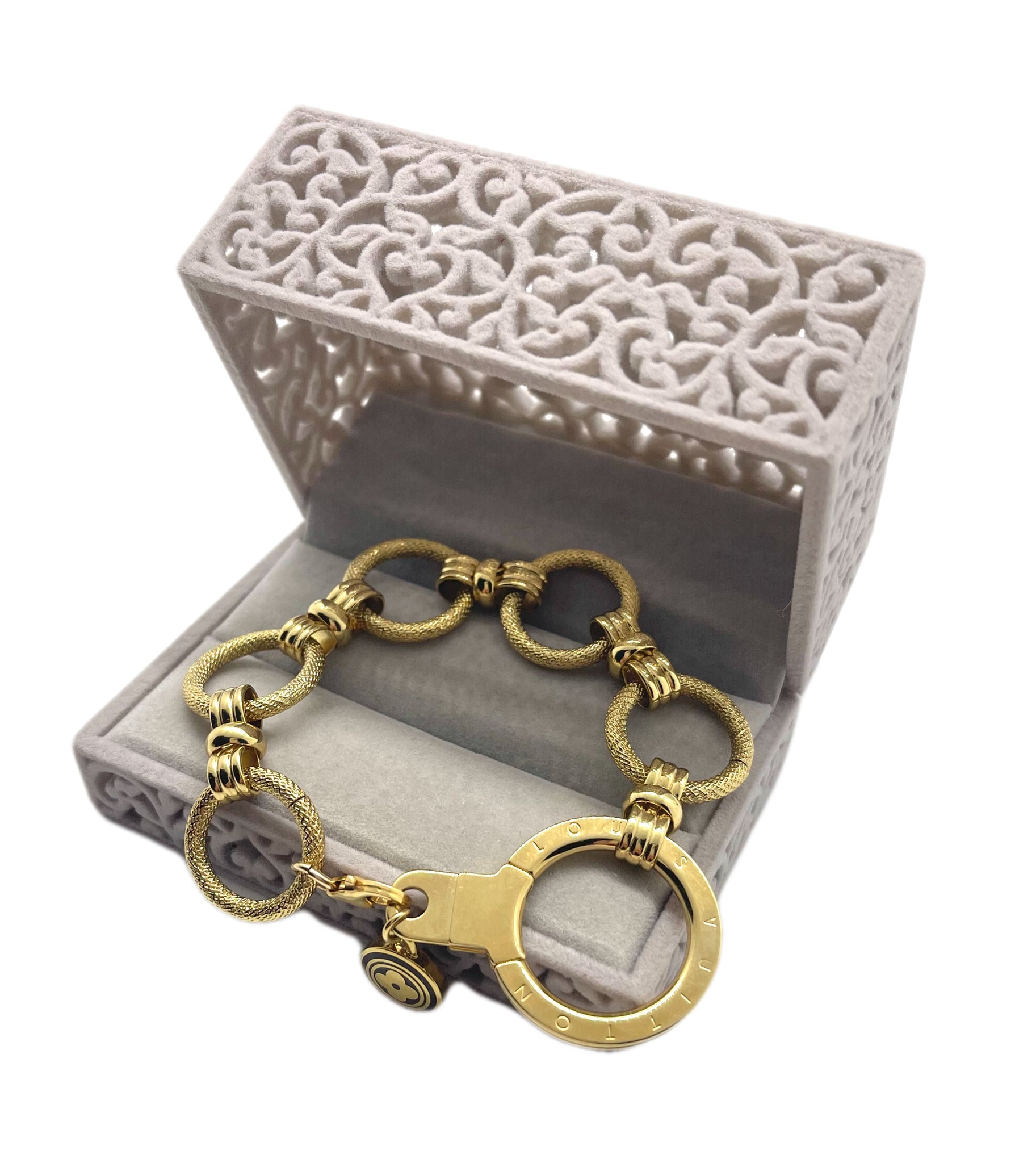 Louis Vuitton Goldtone Monogram Sweet Charm Heart Bracelet - Yoogi's Closet