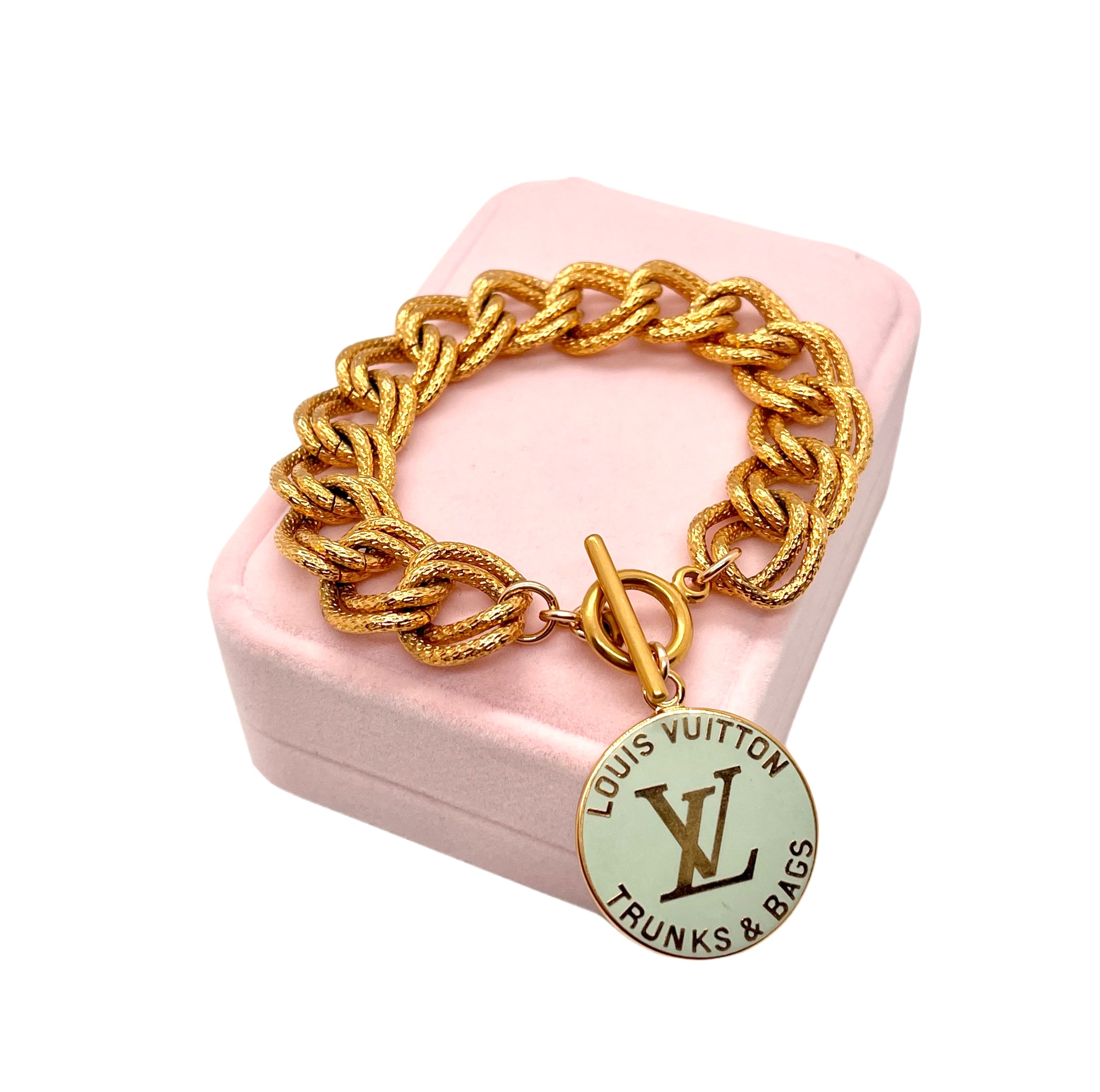 Louis Vuitton Leather Gold Trunk Cuff Bracelet