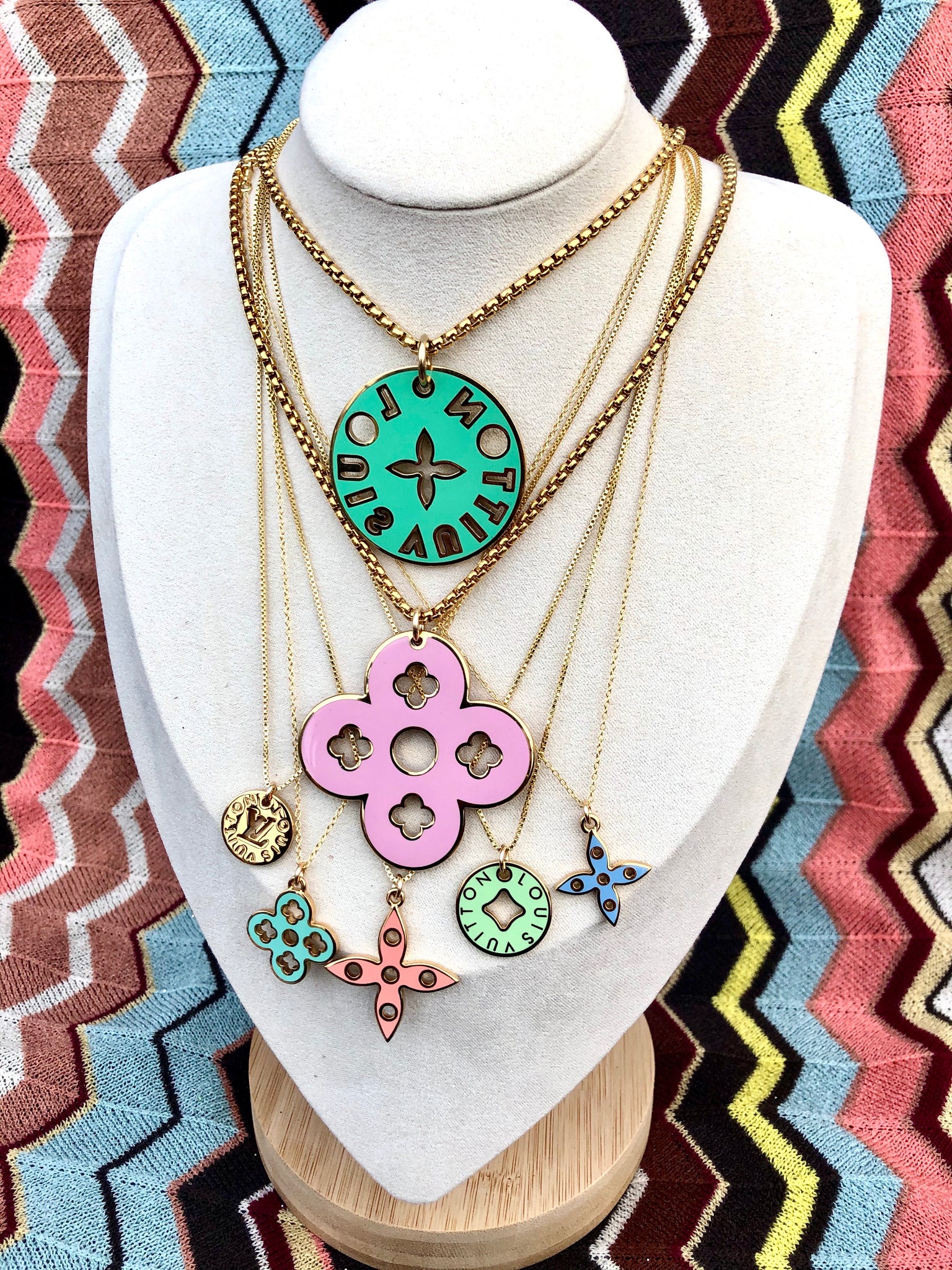 Repurposed Large Double Sided LV Pink Flower Charm Necklace – LINA