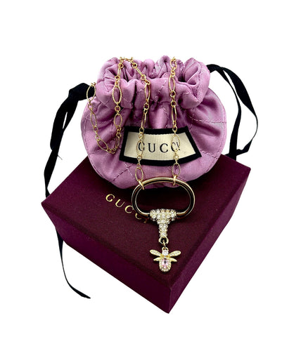 Repurposed Gucci Horsebit & Micro Pave Crystal Bee Necklace