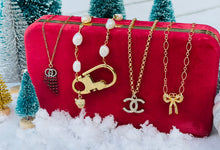 Load image into Gallery viewer, Repurposed Christian Dior Crystal Bow CD Charm Necklace