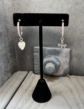 Load image into Gallery viewer, Repurposed Gucci Sterling Silver Heart &amp; Bee Swarovski Asymmetrical Earrings
