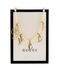 Repurposed Gucci Floating Letters & Freshwater Pearls Necklace