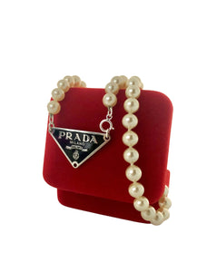 Silver & Black Prada Repurposed  Fresh Water Pearls Necklace