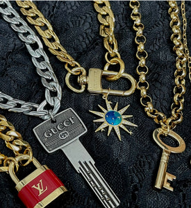 Repurposed Louis Vuitton Keychain Clasp & Celestial Charm Necklace